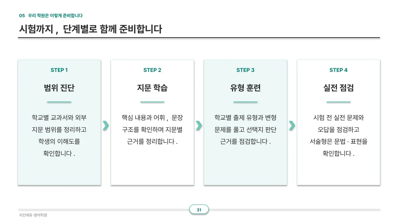 시험까지 단계별로 함께 준비합니다