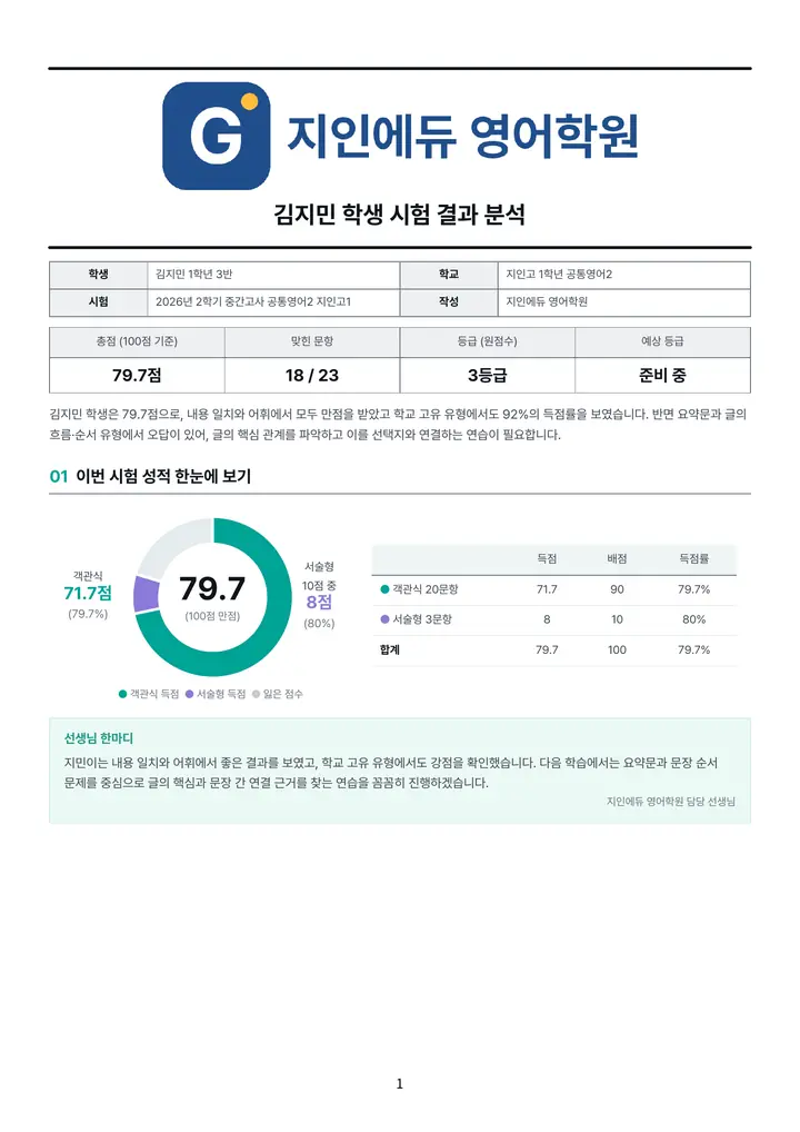 학생 리포트 첫 쪽